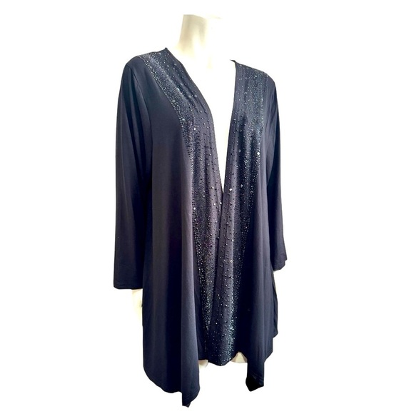 Vintage 1980 PARISLINE black asymmetrical evening cardigan sparkling studs large - Picture 5 of 11